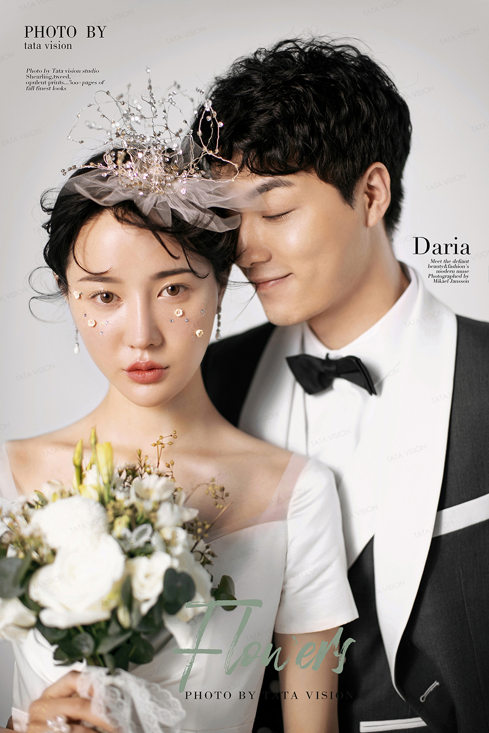 韩式白色极简婚纱照  